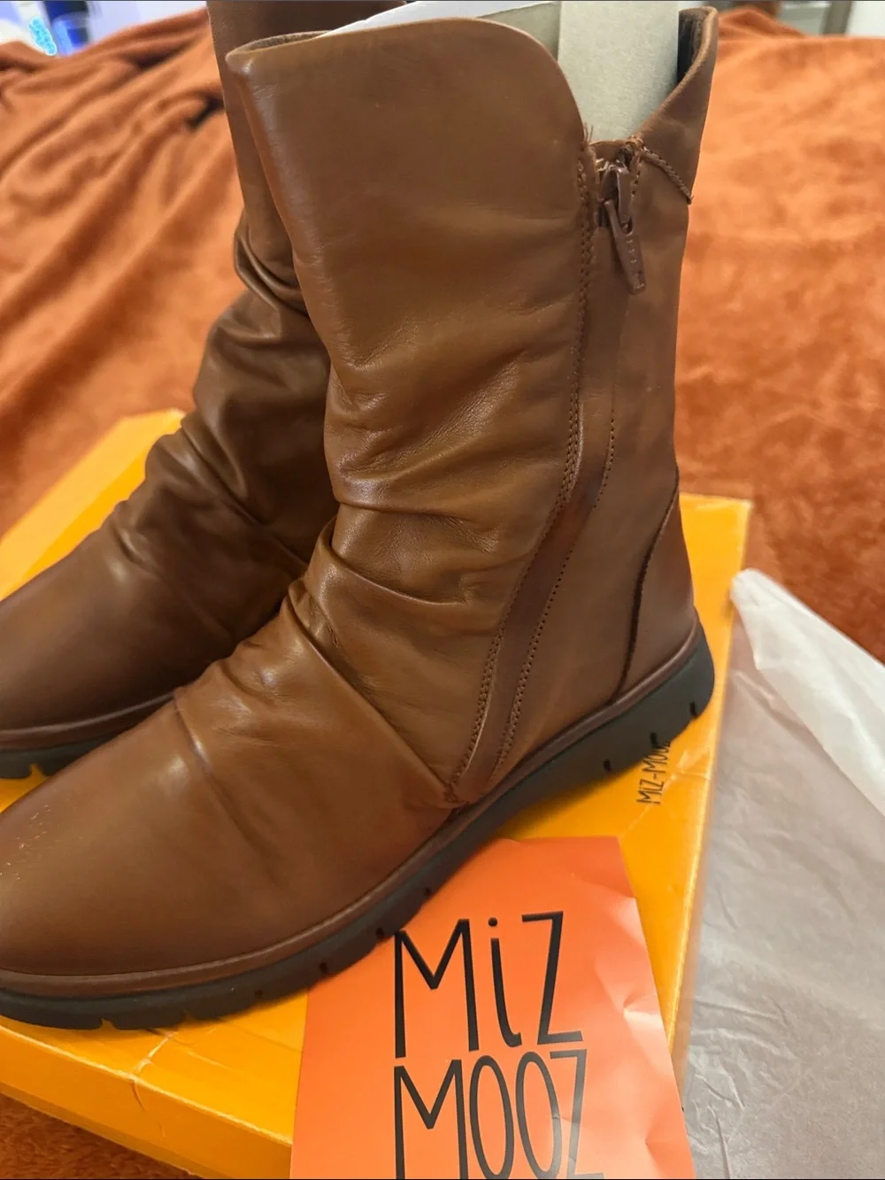 Miz Mooz Men's Chestnut Brown Leather Mid-Calf Zip Boots